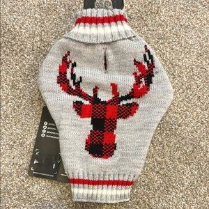 Gray Turtleneck Sweater with Red and Black Plaid Moose